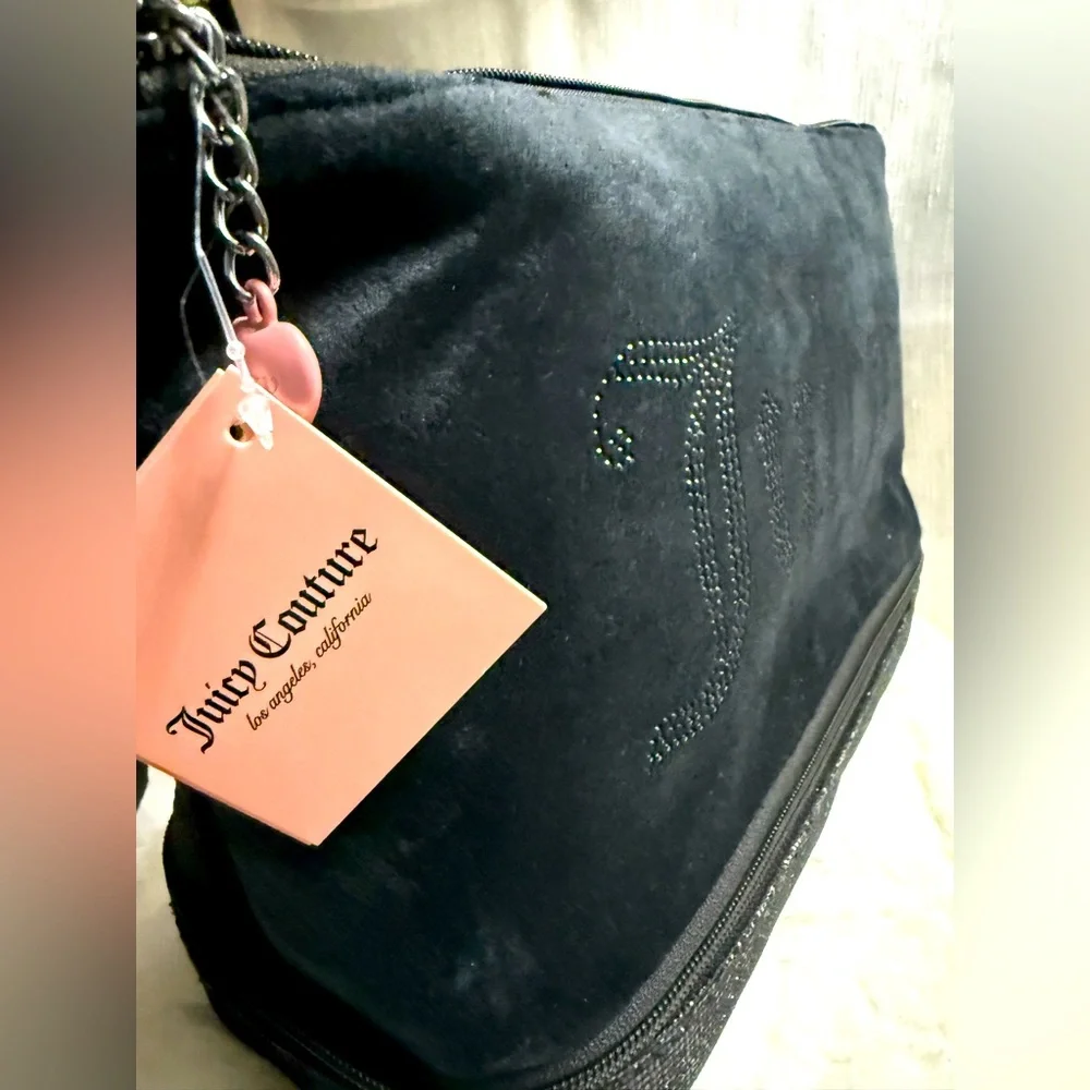 NEW Juicy Couture Black Bling Felt Cosmetics Bag